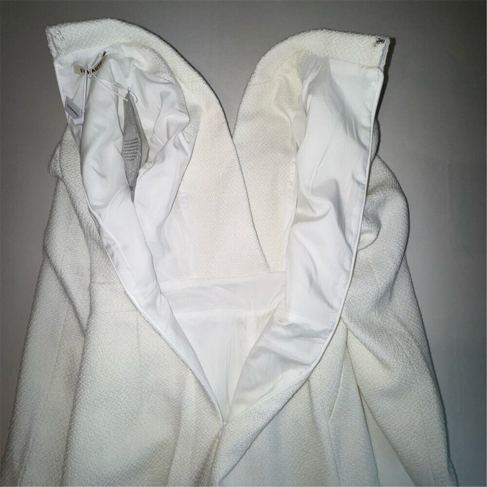 FEHAUTE Jumpsuit Womens Size 4 White Tweed Wide-Leg Pockets Quiet Luxury - Picture 16 of 16